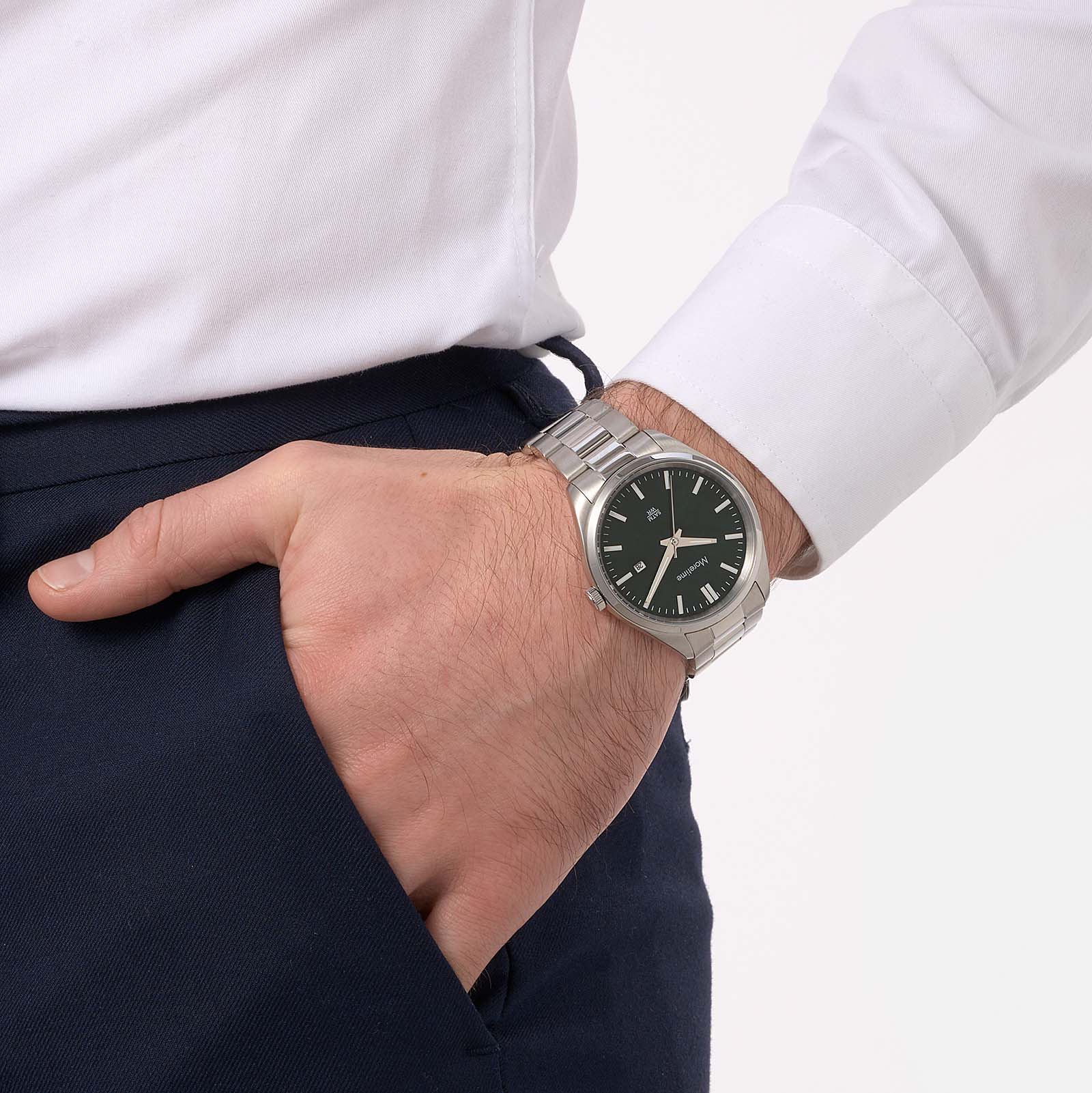 Moretime herrklocka metallband stål/grön - 40 mm