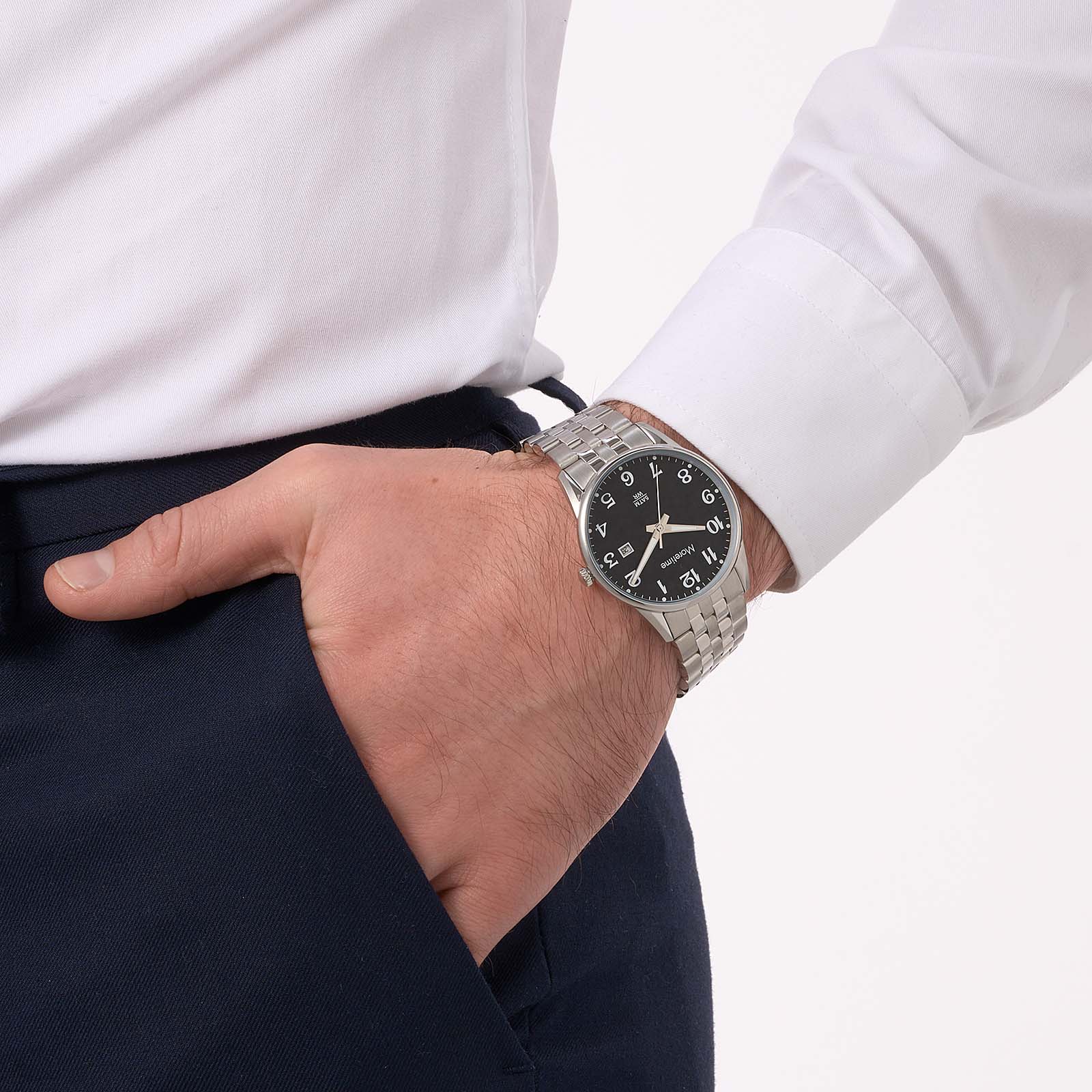 Moretime herrklocka metallband stål/svart - 38 mm