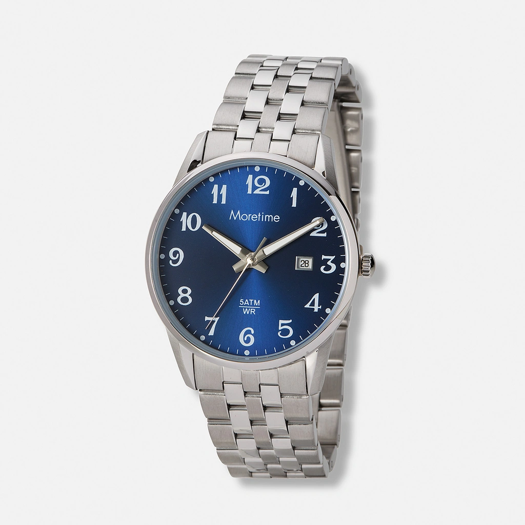Moretime herrklocka metallband stål/blå - 38 mm