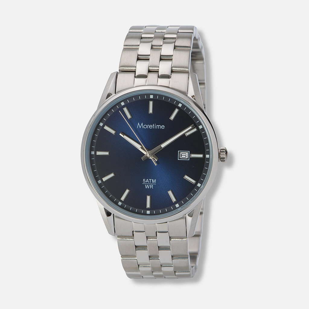 Moretime herrklocka metallband stål/blå - 38 mm