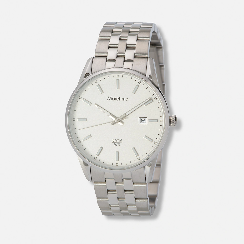 Moretime herrklocka metallband stål/vit - 38 mm