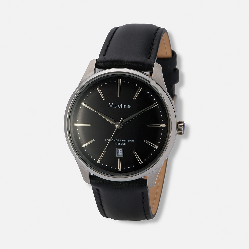 Moretime herrklocka läderband svart/svart - 40 mm