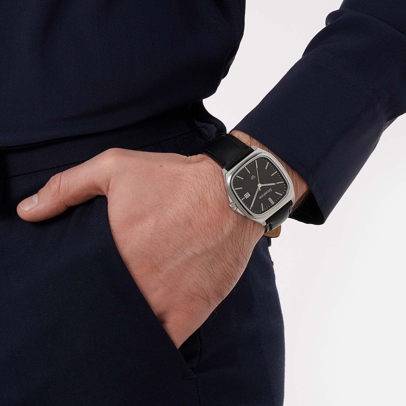 Moretime herrklocka läderband svart/svart - 38 mm