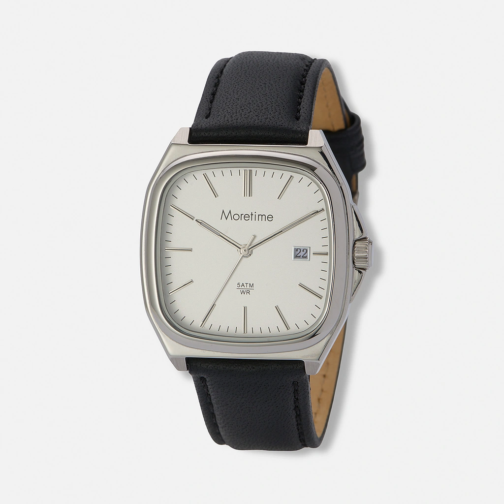 Moretime herrklocka läderband svart/silver - 38 mm