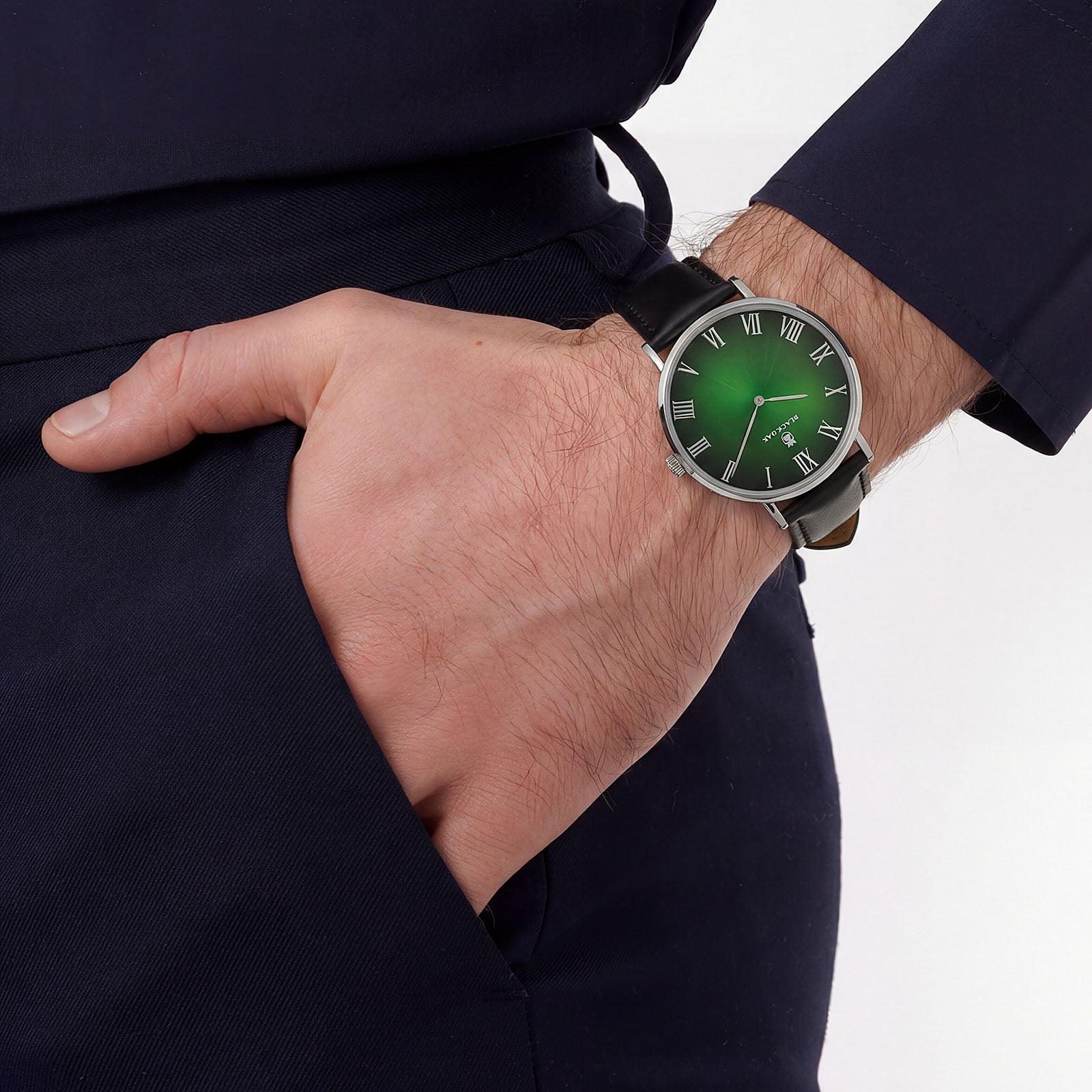 Black Oak Pagoda herr,  läderband svart/grön - 41mm