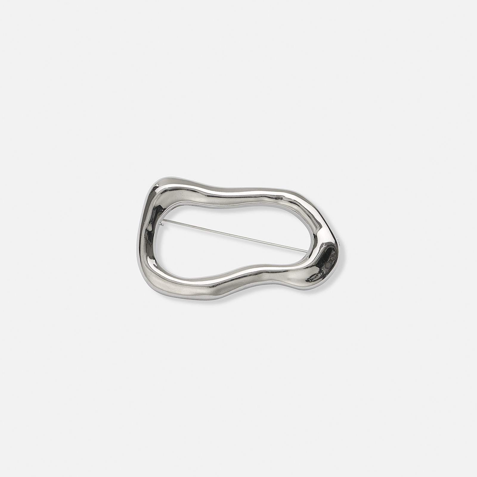Silverfärgad brosch, ojämn oval form – 6,5 cm