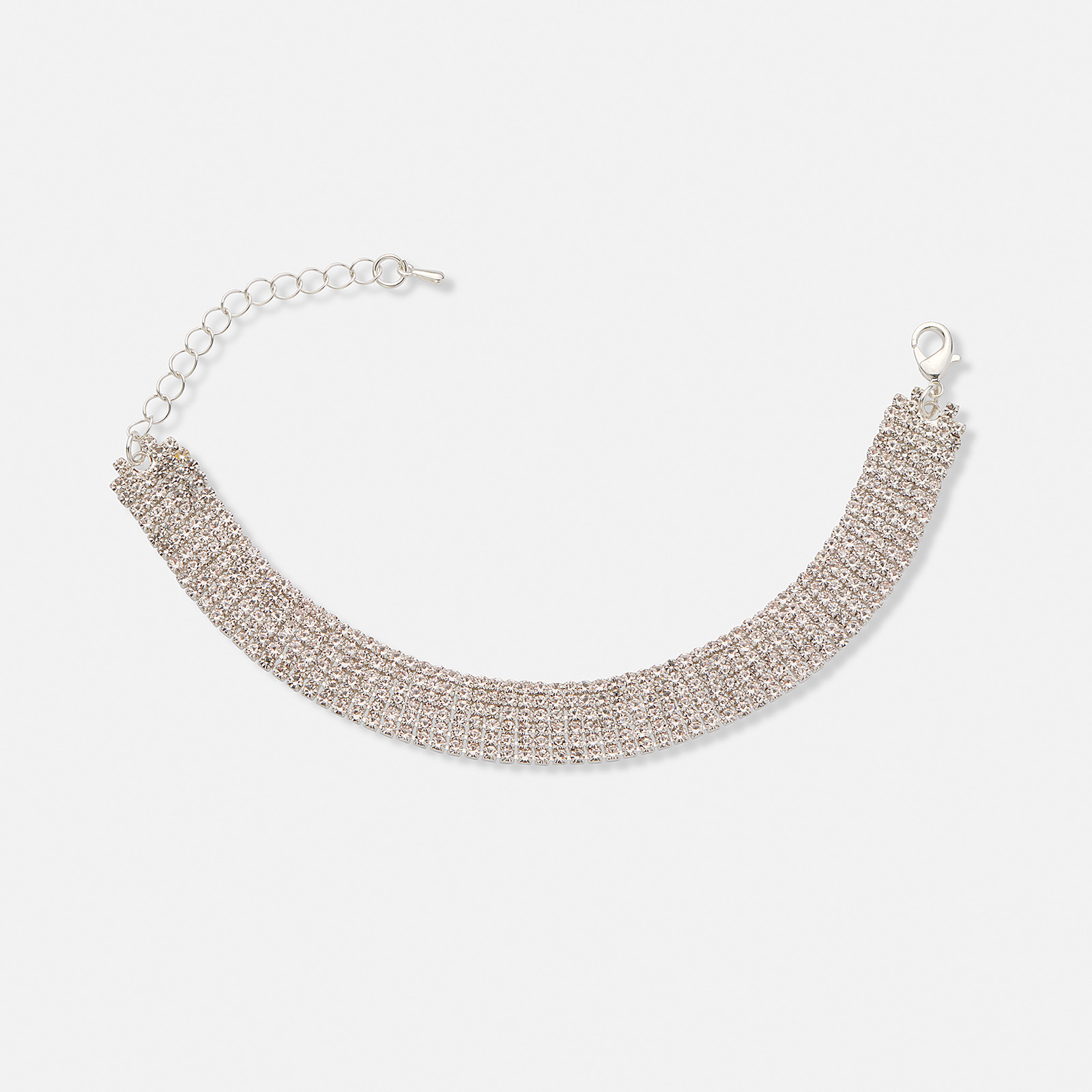 Silverfärgat armband Red Carpet, sex rader strass – 16,5+3 cm
