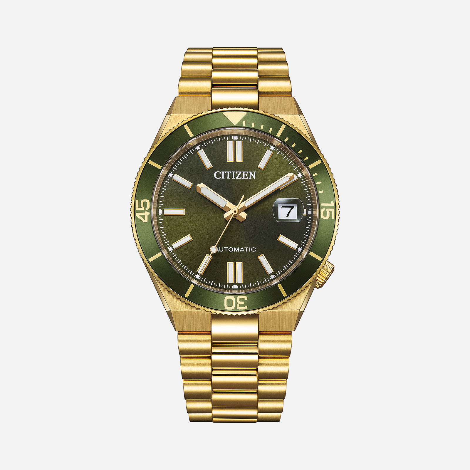 Citizen Automatic Grön/Guld, Stållänk - NJ0232-53X