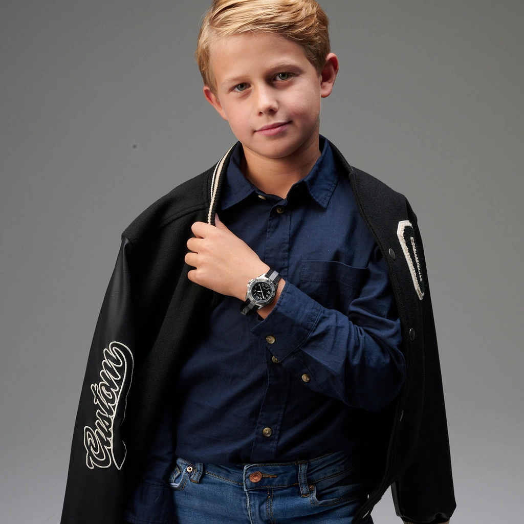 California barnklocka - nylonband, svart, 38 mm