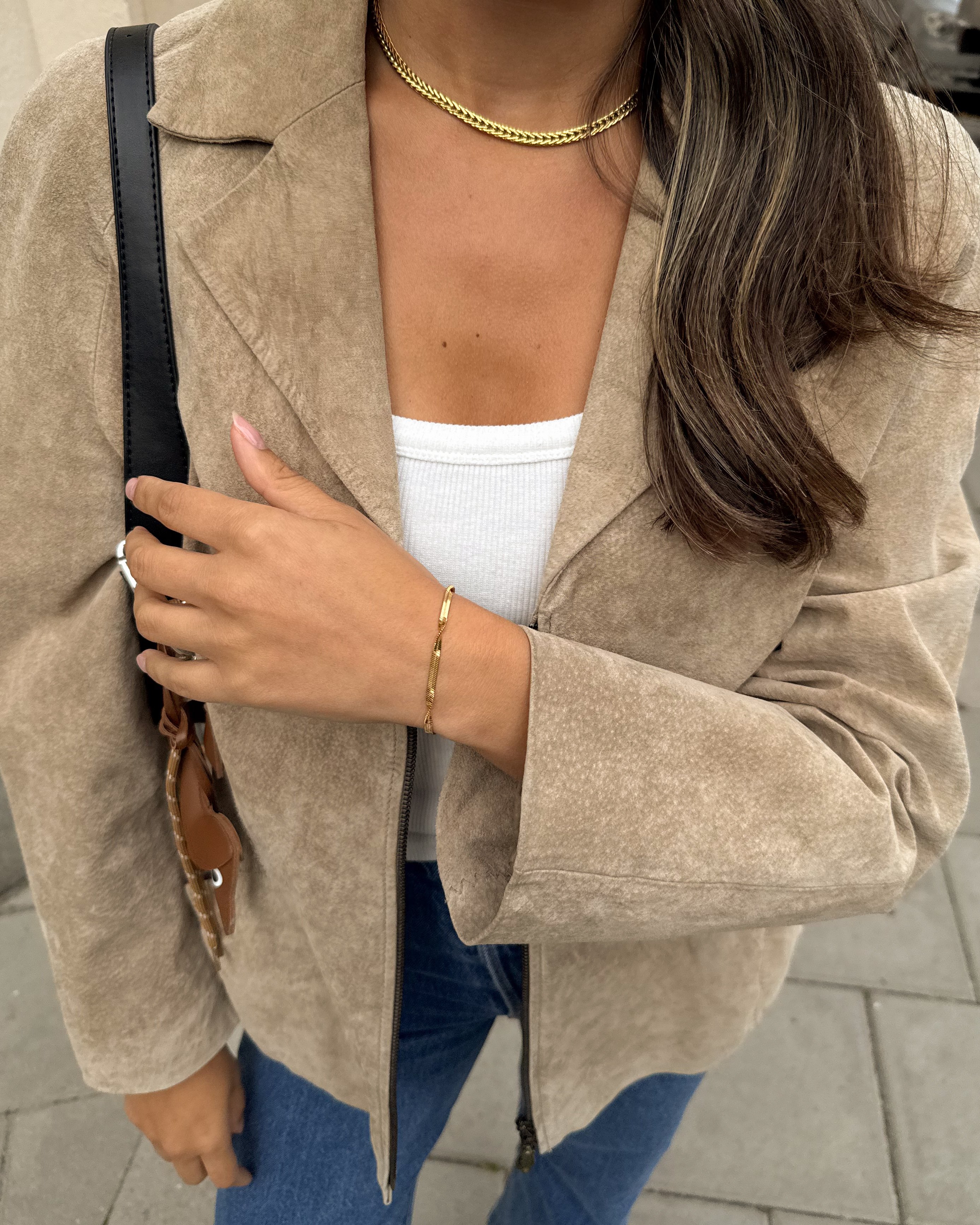 Guldpläterat stålarmband twist chain -  16+3 cm