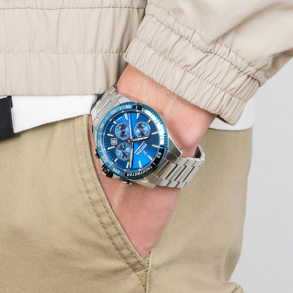 Festina Timeless Chronograph herr blå/stål, metallband - F20560/3
