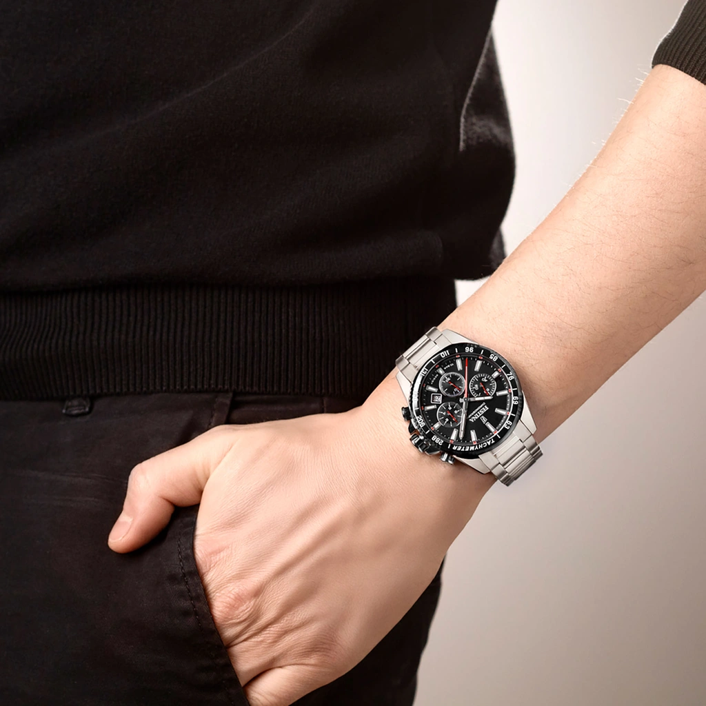 Festina Timeless Chronograph herr svart/stål, metallband - F20560/6