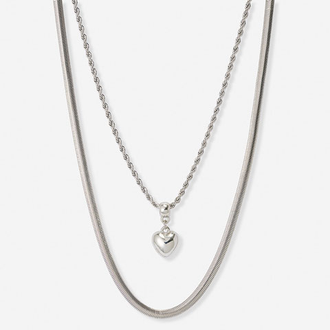 Silverfärgat halsband, två rader, 50+5cm