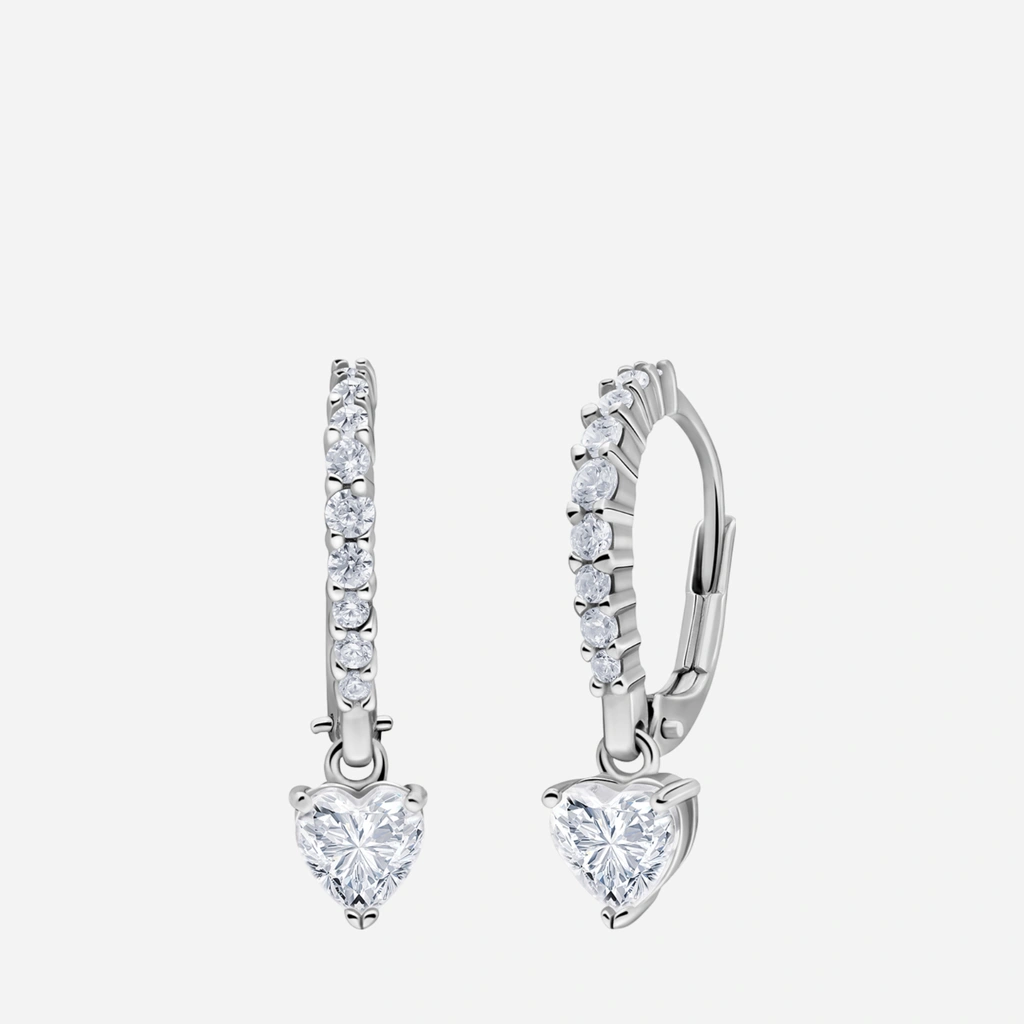 Örhängen i rhodinerat silver - hjärta med kristaller 15,5 mm