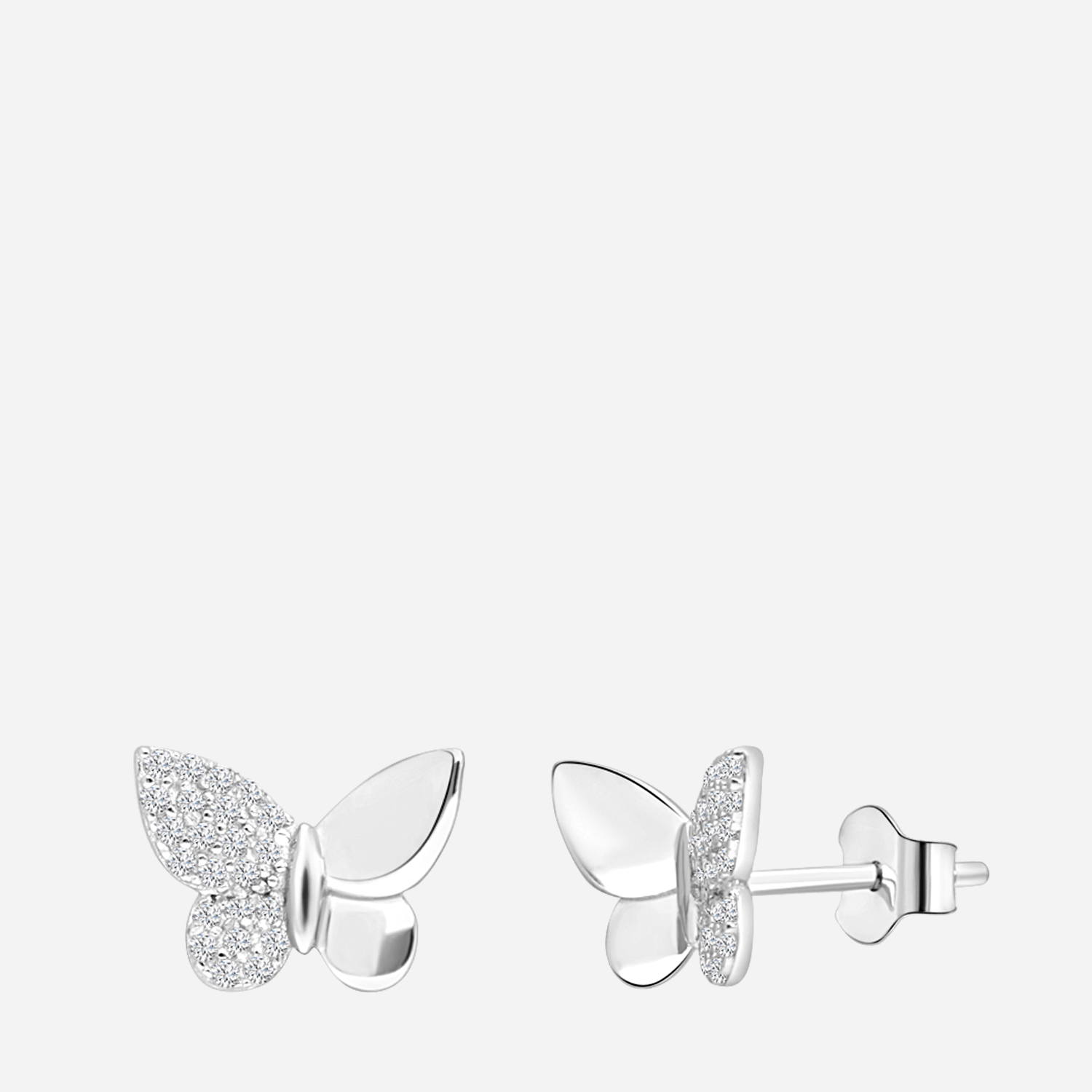 Örhängen i rhodinerat silver - fjäril med Kubisk Zirkonia 10 mm