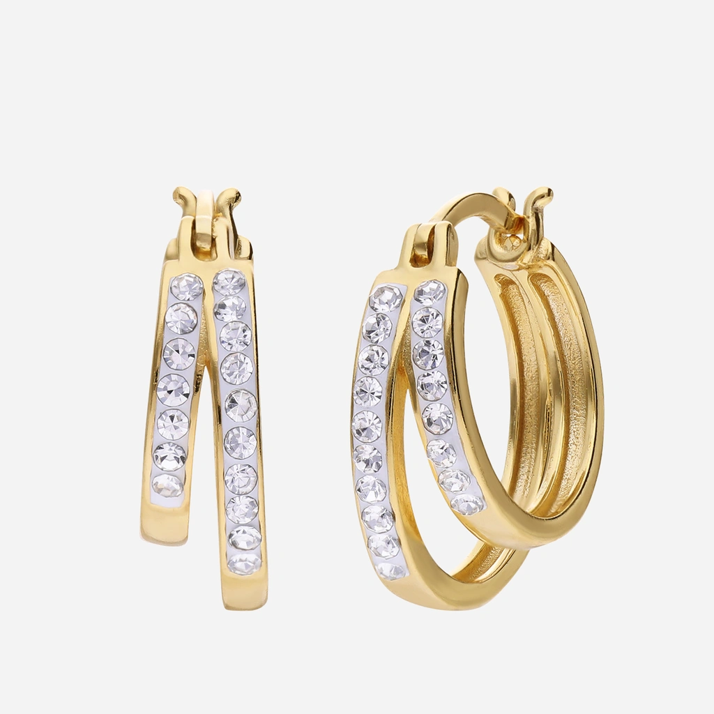 Örhängen i guldpläterat silver - 2-i-1 med kristaller 16 mm