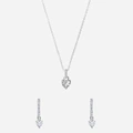 Set i rhodinerat silver, halsband och örhängen med hjärtan