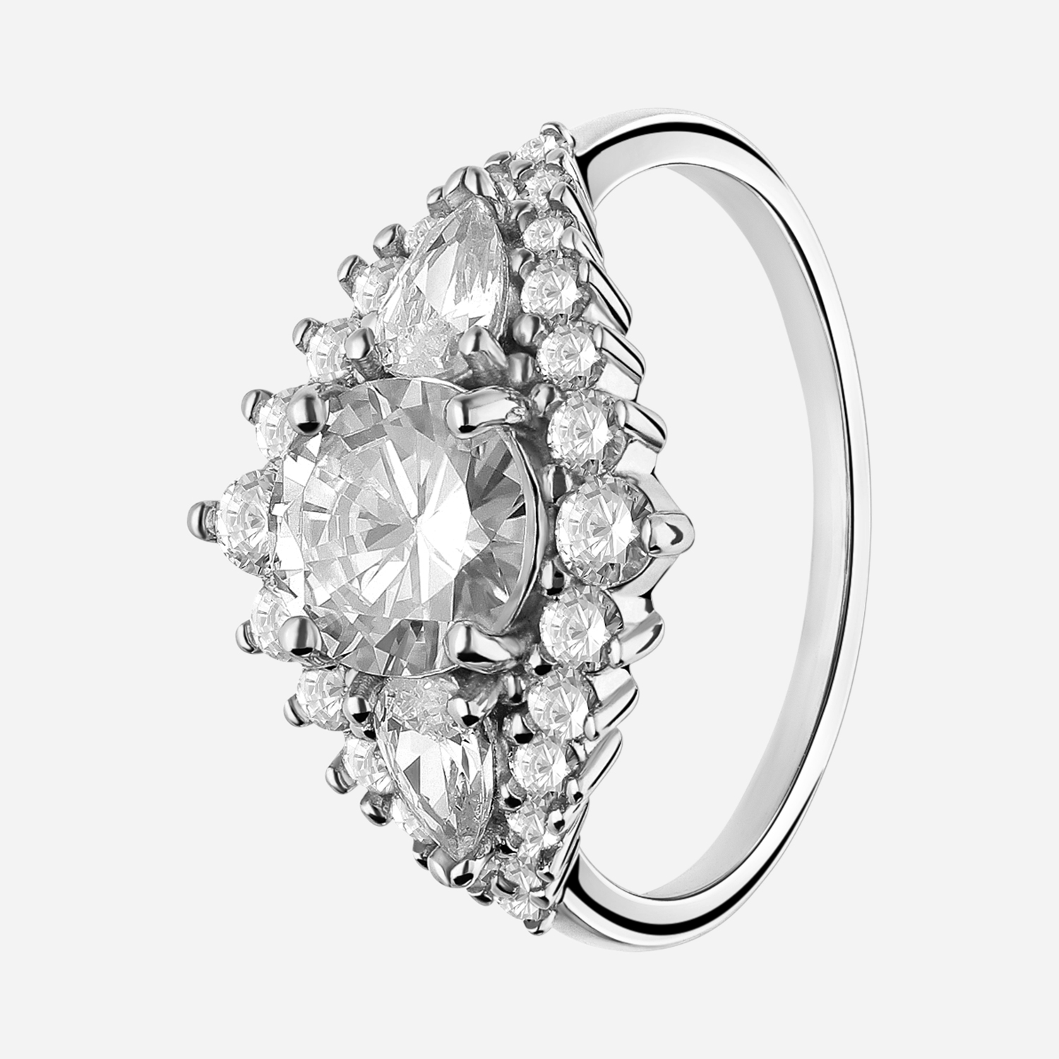 Cocktailring i rhodinerat silver, vita Kubisk Zirkonia