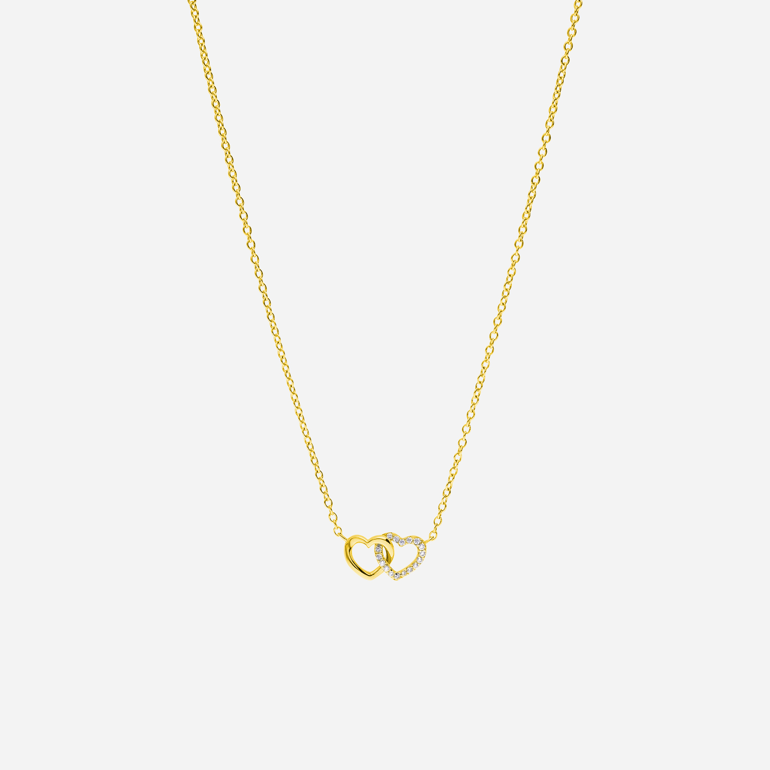 Guldpläterat silverhalsband med sammanlänkade hjärtan - 42+3 cm.