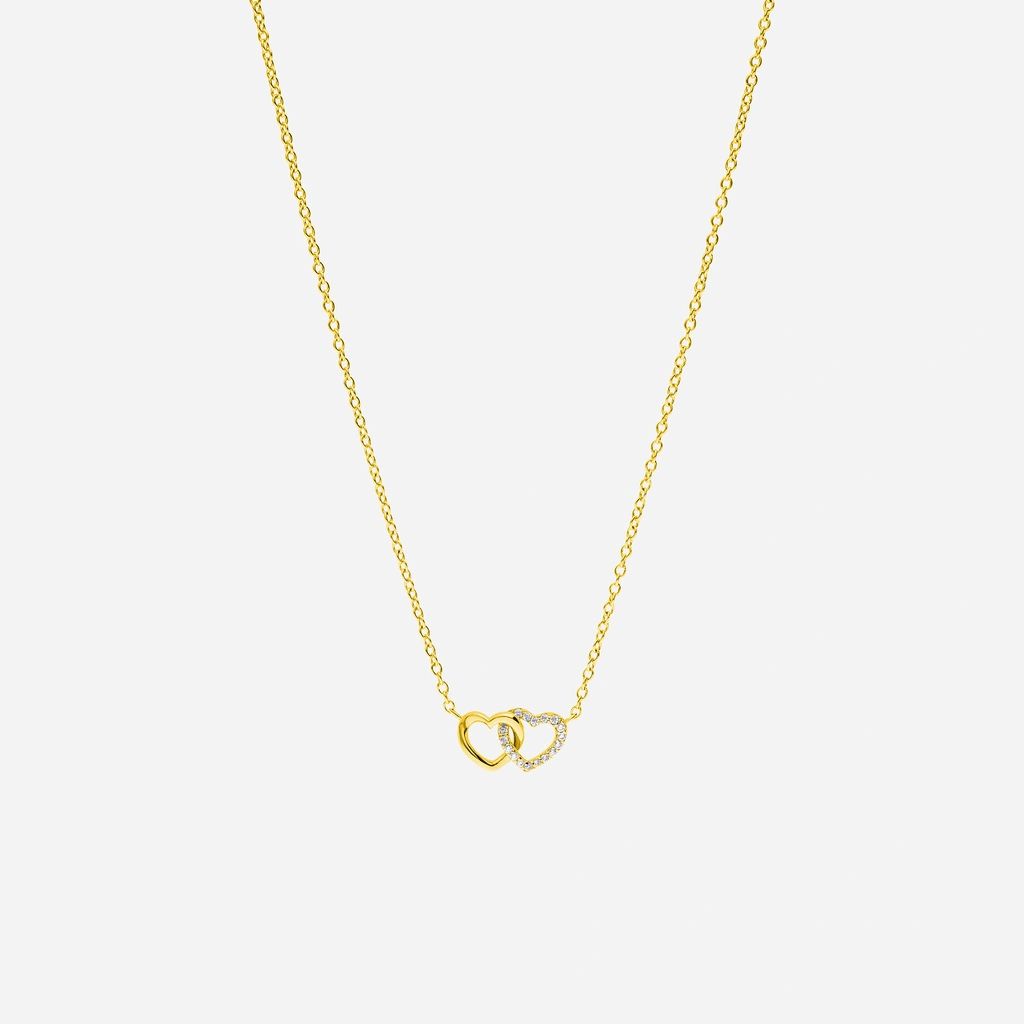 Guldpläterat silverhalsband med sammanlänkade hjärtan - 42+3 cm.