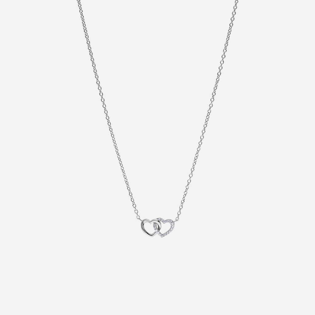 Rhodinerat silverhalsband med sammanlänkade hjärtan - 42+3 cm.