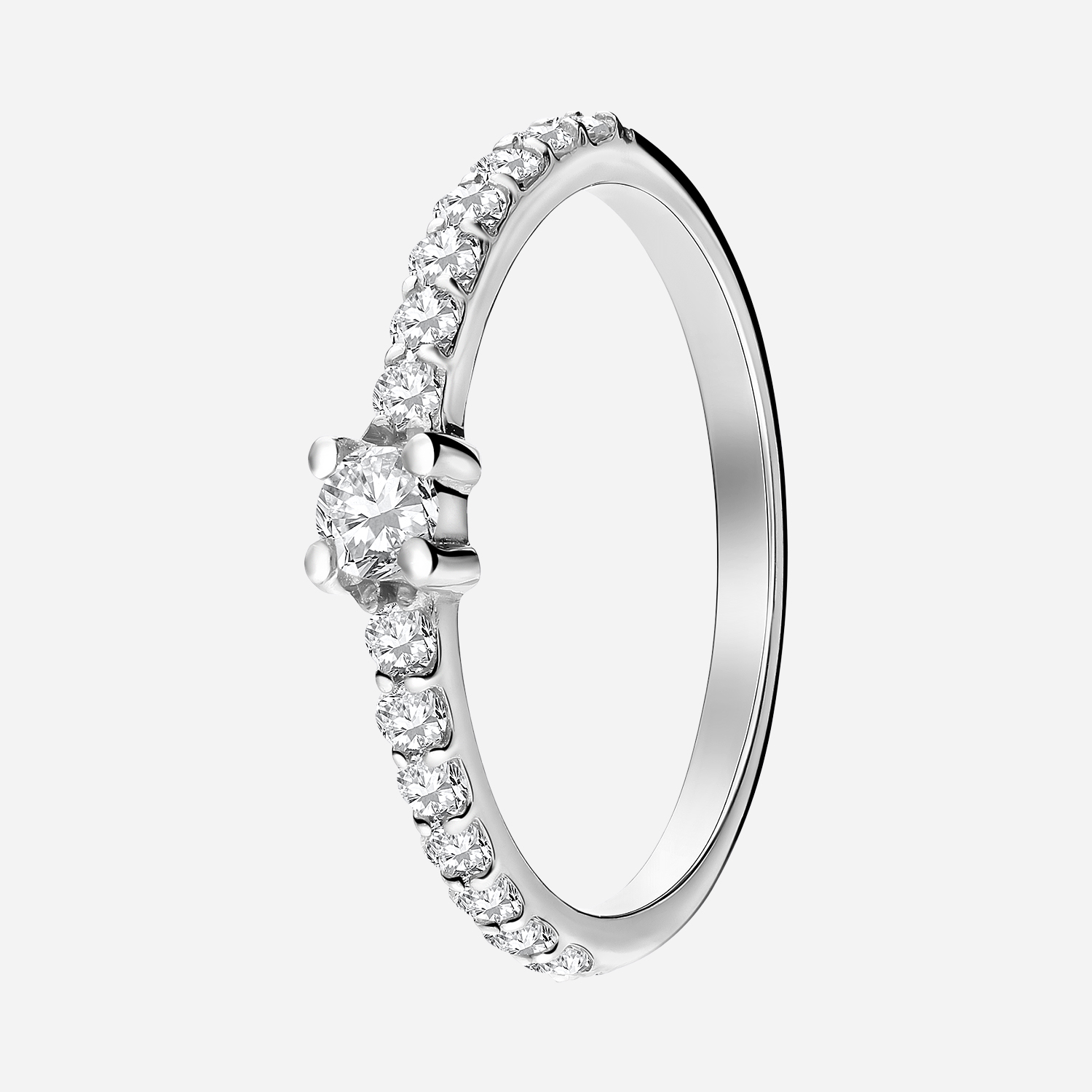 Rhodinerad silverring, solitär med sidostenar - 16