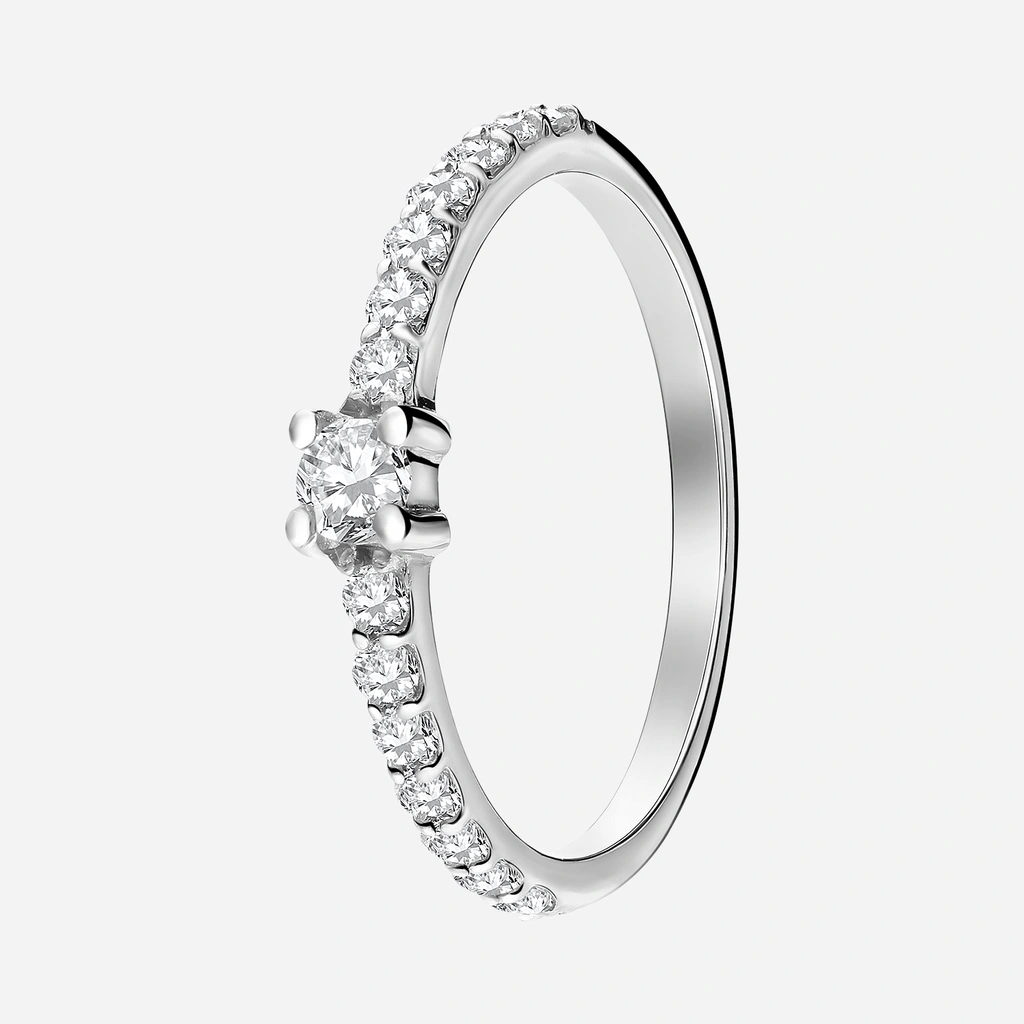 Rhodinerad silverring, solitär med sidostenar - 16
