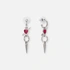 Silverfärgade örhängen, fuchsia hjärta med pil - 50mm