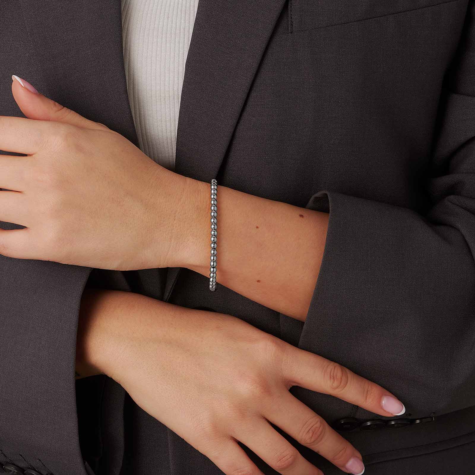 Armband i stål - elastiskt med 4mm kulor, 17cm
