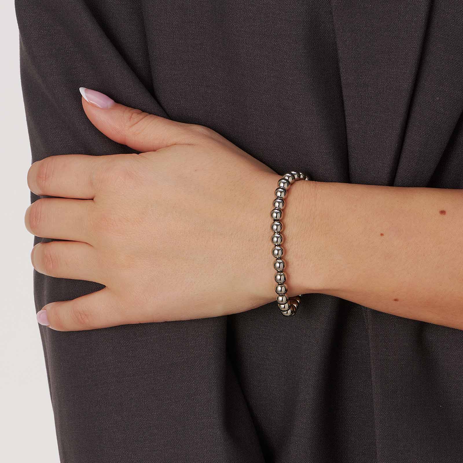 Armband i stål - elastiskt med 6mm kulor, 17cm