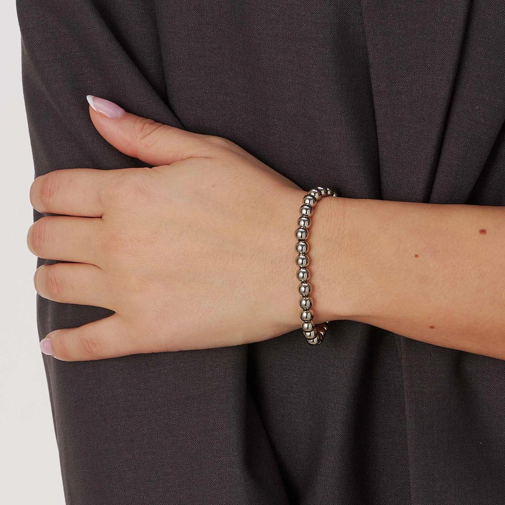 Armband i stål - elastiskt med 6mm kulor, 17cm