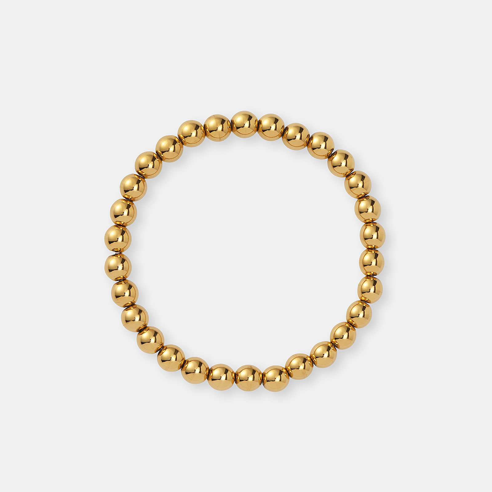 Armband i guldpläterat stål - elastiskt med 6mm kulor, 17cm