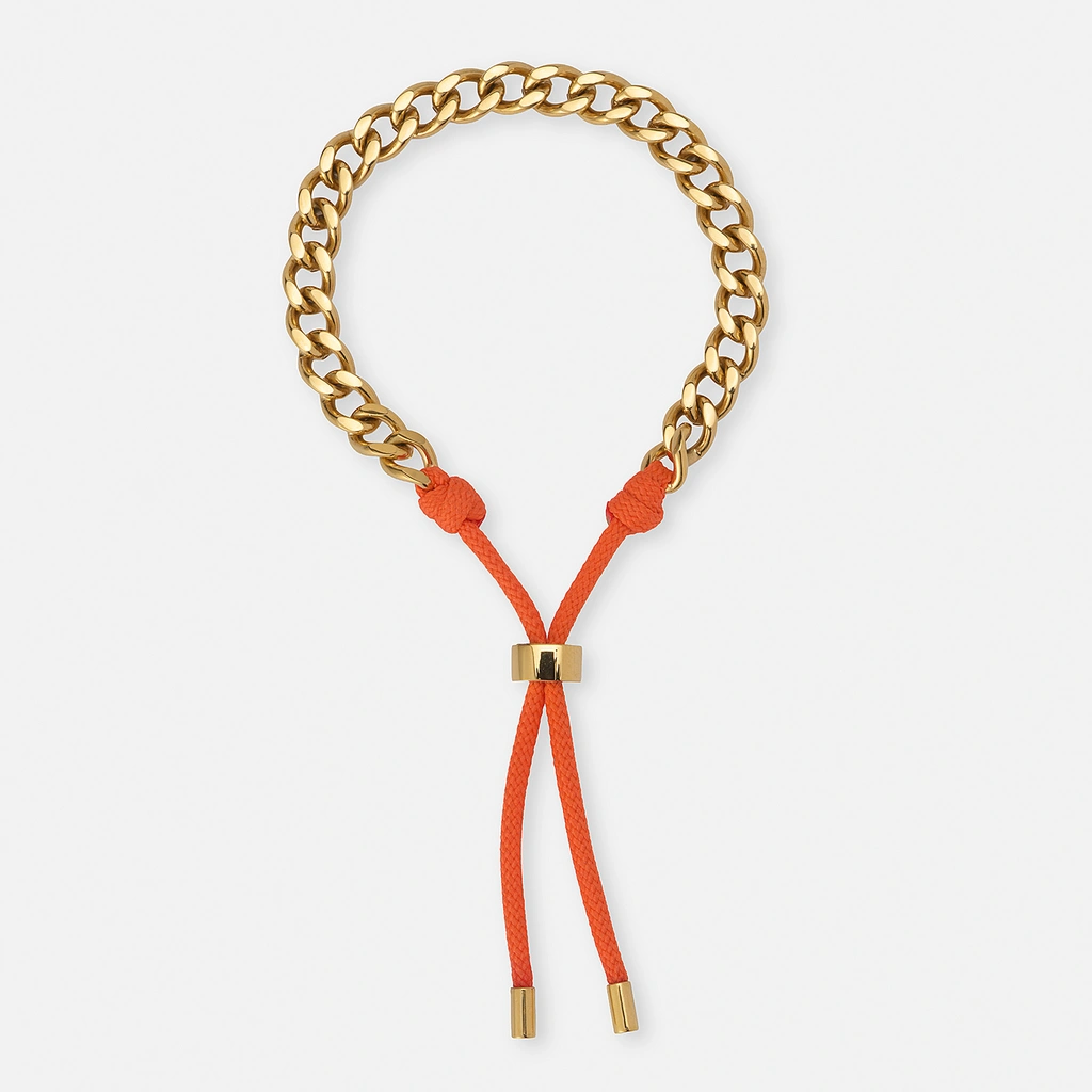 Armband i guldpläterat stål - 6mm pansar med justerbart orange tygrep