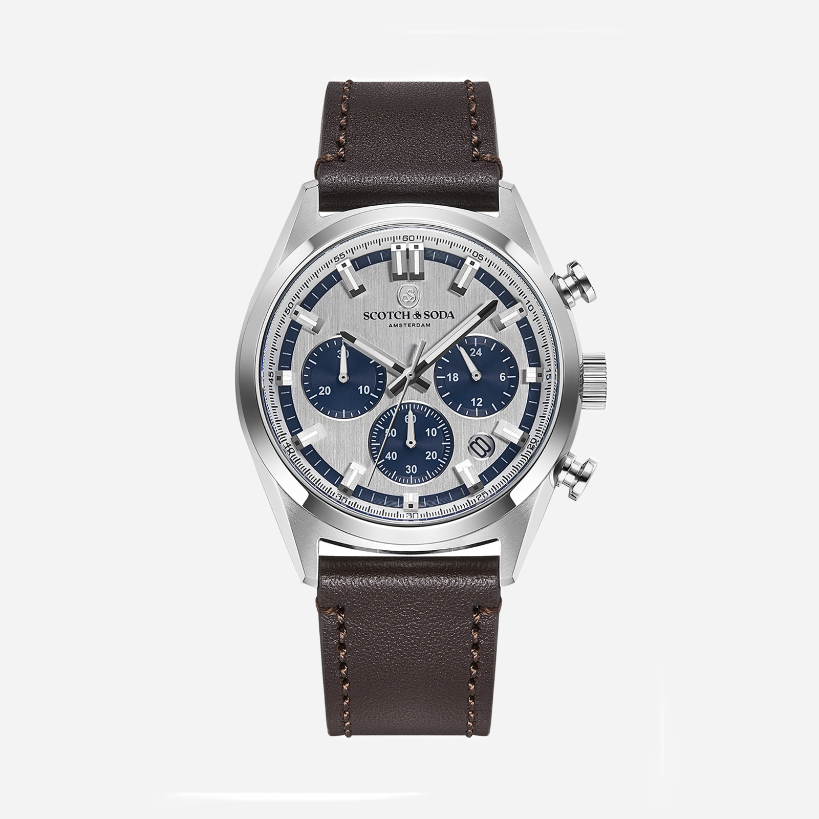Scotch & Soda herr silver/stål, läderband - SSM.107C