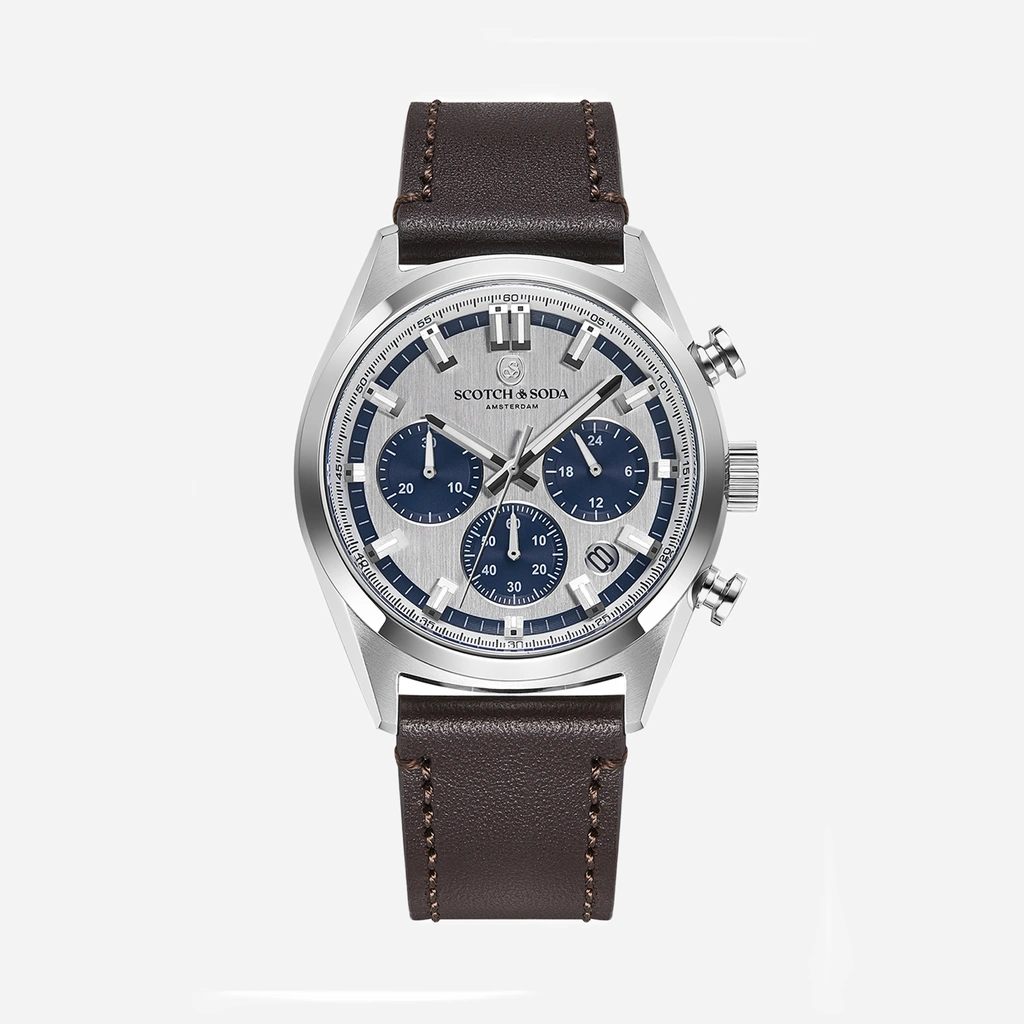 Scotch & Soda herr silver/stål, läderband - SSM.107C