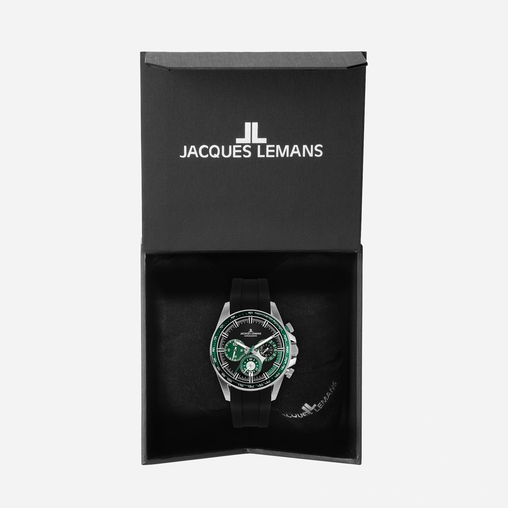 Jacques Lemans Liverpool herr svart/stål, silikonband - 1-2127C