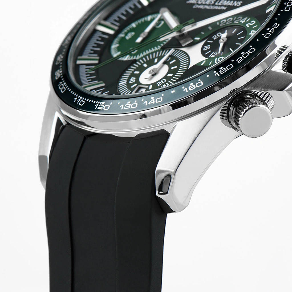 Jacques Lemans Liverpool herr svart/stål, silikonband - 1-2127C