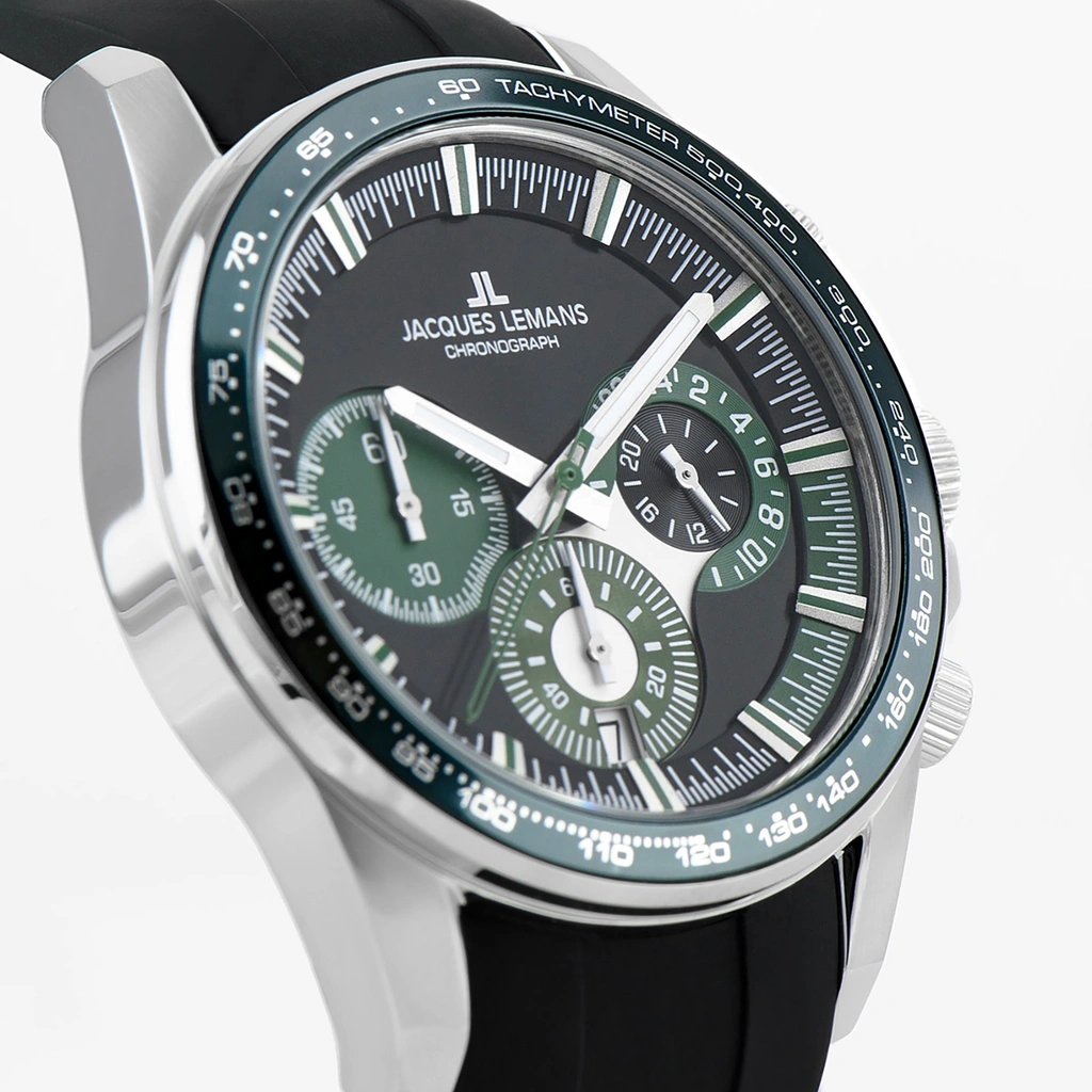 Jacques Lemans Liverpool herr svart/stål, silikonband - 1-2127C
