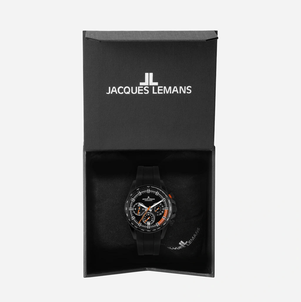 Jacques Lemans Liverpool herr svart, silikonband - 1-2127D