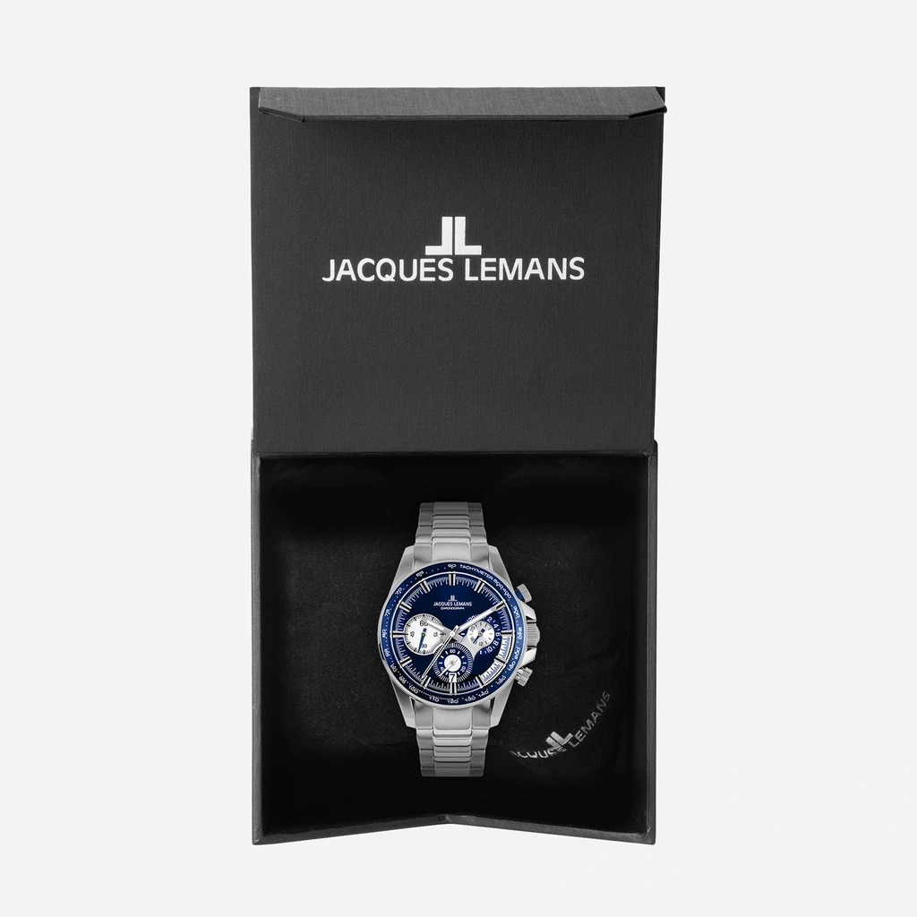 Jacques Lemans Liverpool herr blå/stål, metallband - 1-2127F