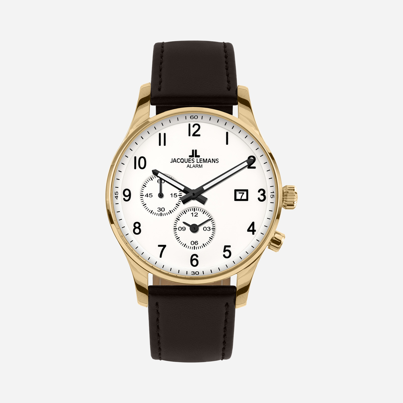 Jacques Lemans London herr vit/guld, läderband - 1-2125D