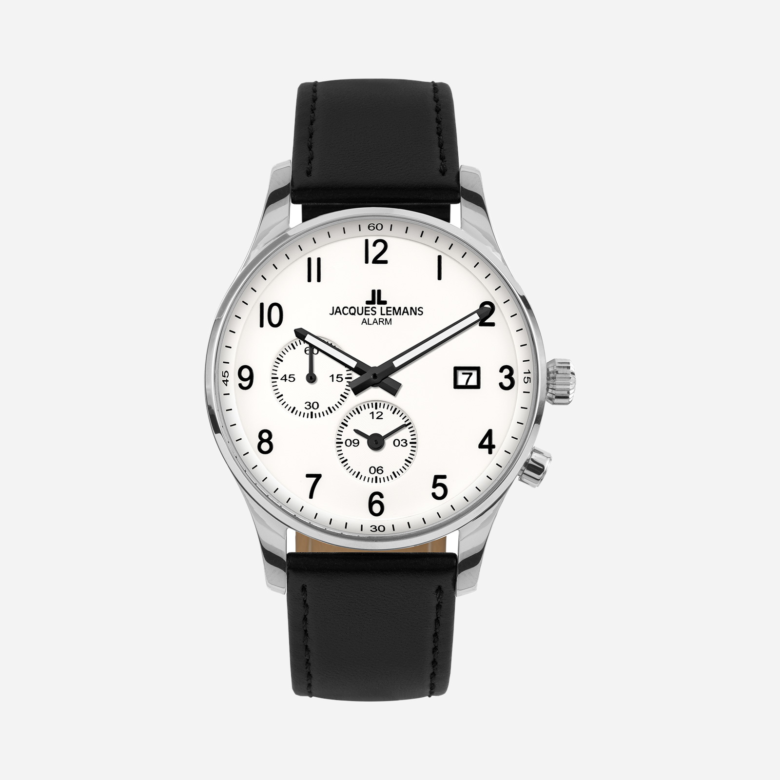 Jacques Lemans London herr vit/stål, läderband - 1-2125B
