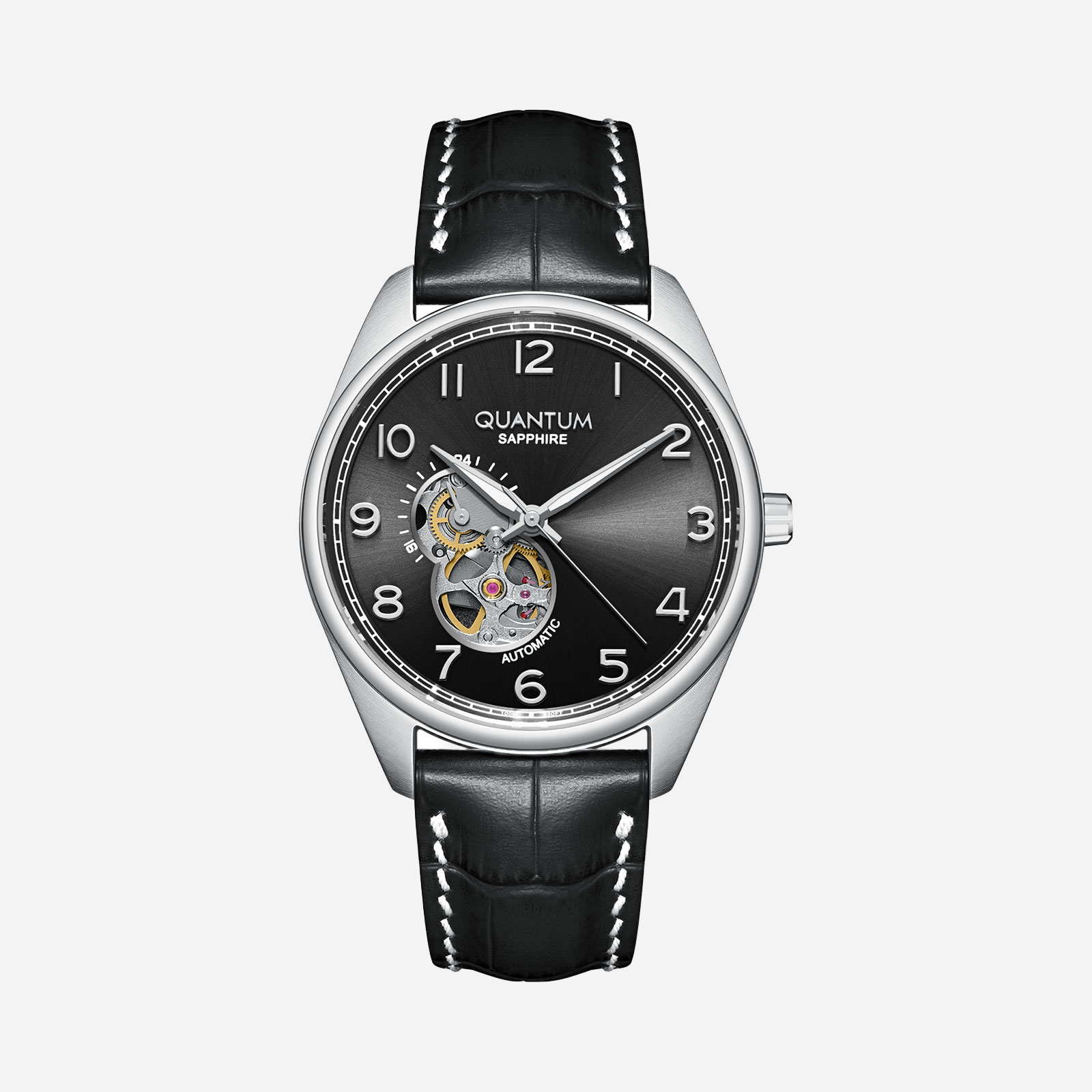 Quantum Automatic herr svart/stål, läderband - QMG1241.351