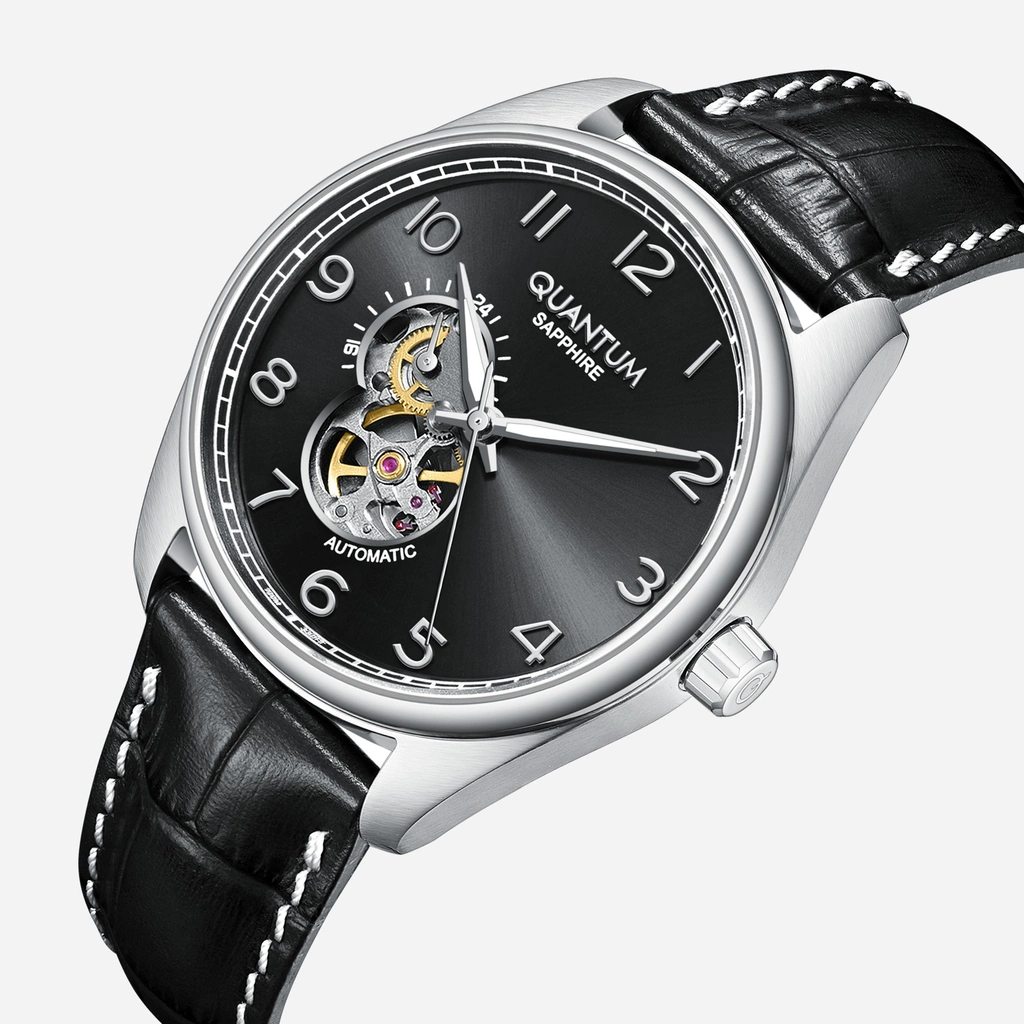 Quantum Automatic herr svart/stål, läderband - QMG1241.351