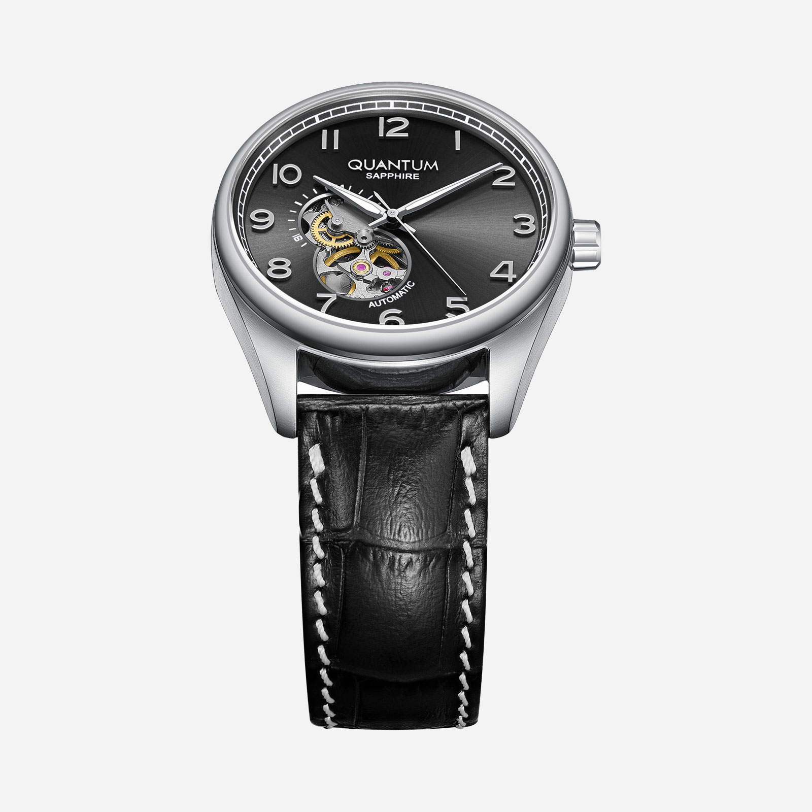 Quantum Automatic herr svart/stål, läderband - QMG1241.351