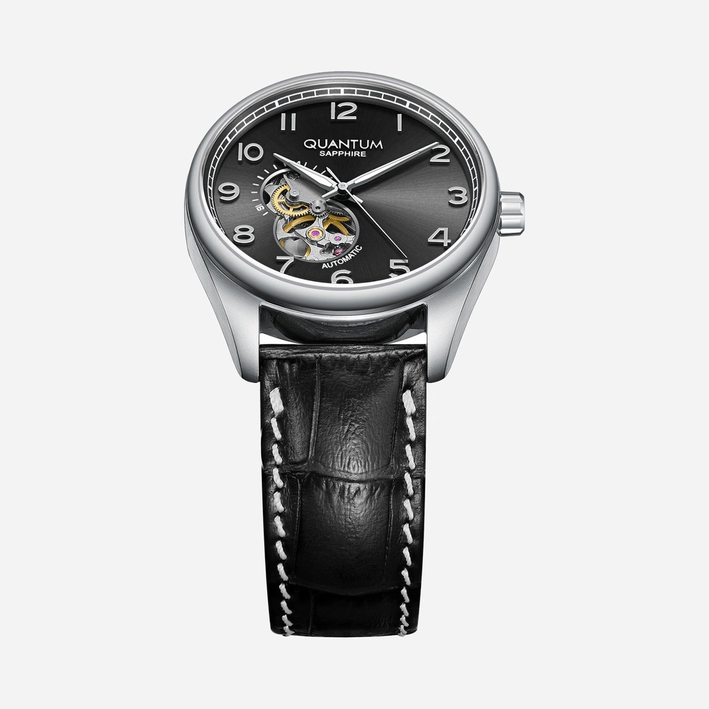 Quantum Automatic herr svart/stål, läderband - QMG1241.351