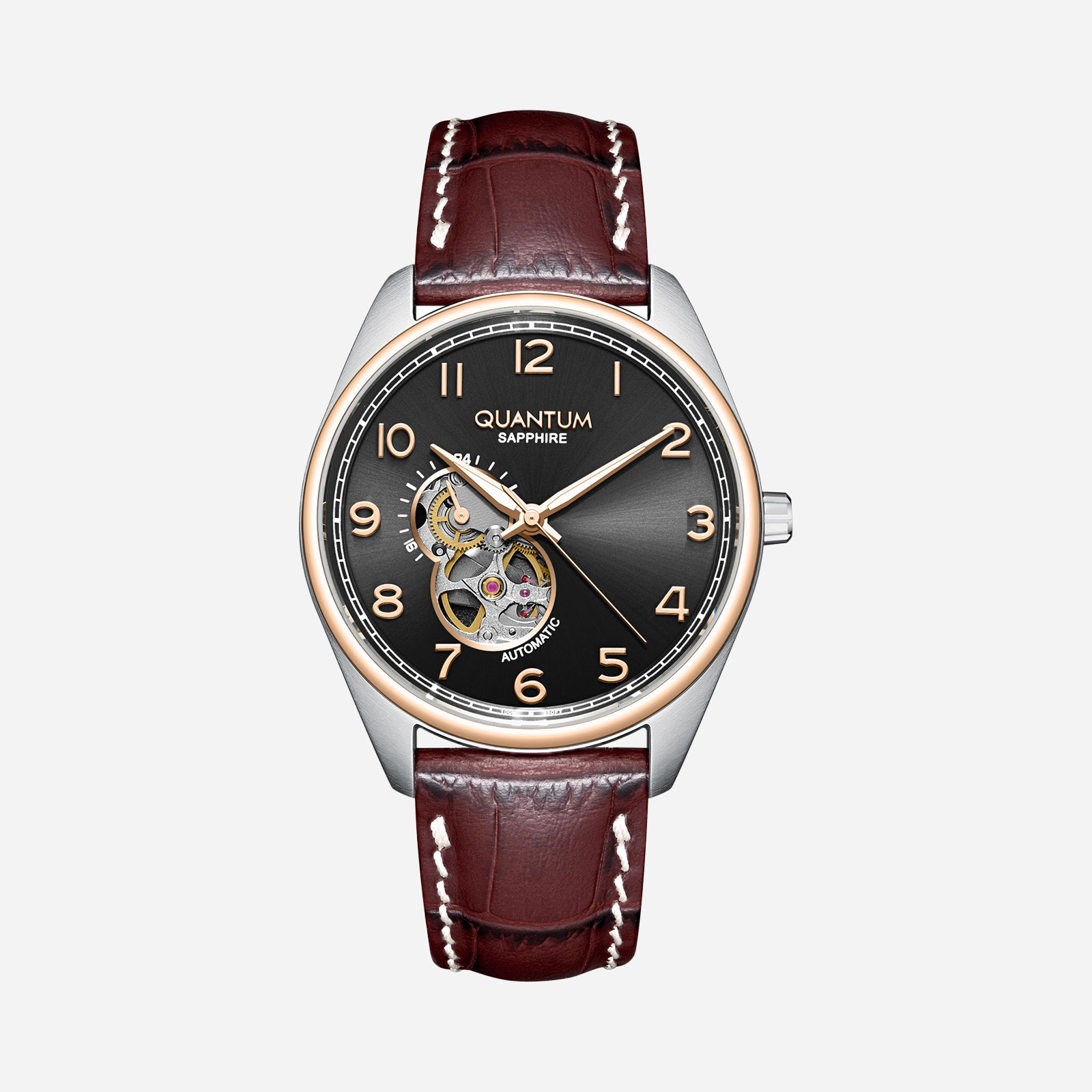 Quantum Automatic herr grå/stål, läderband - QMG1241.352