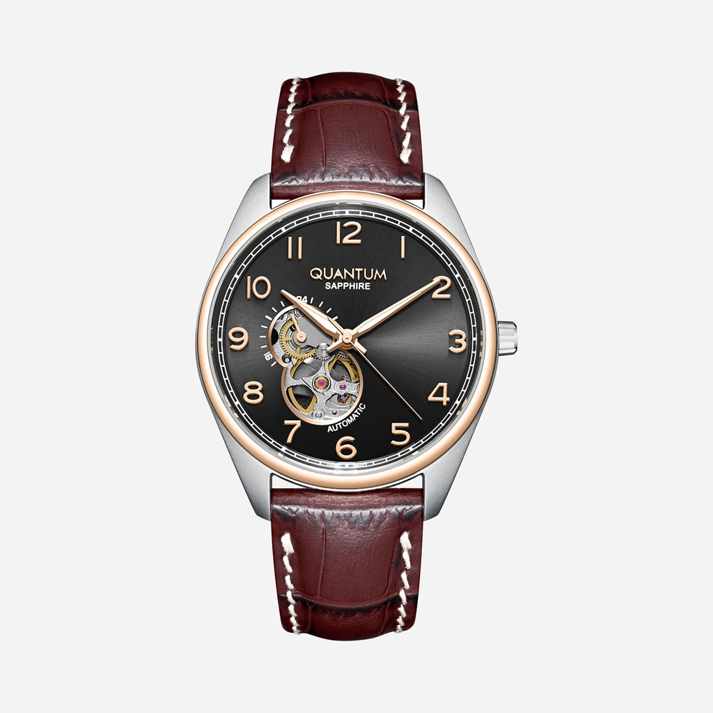 Quantum Automatic herr grå/stål, läderband - QMG1241.352