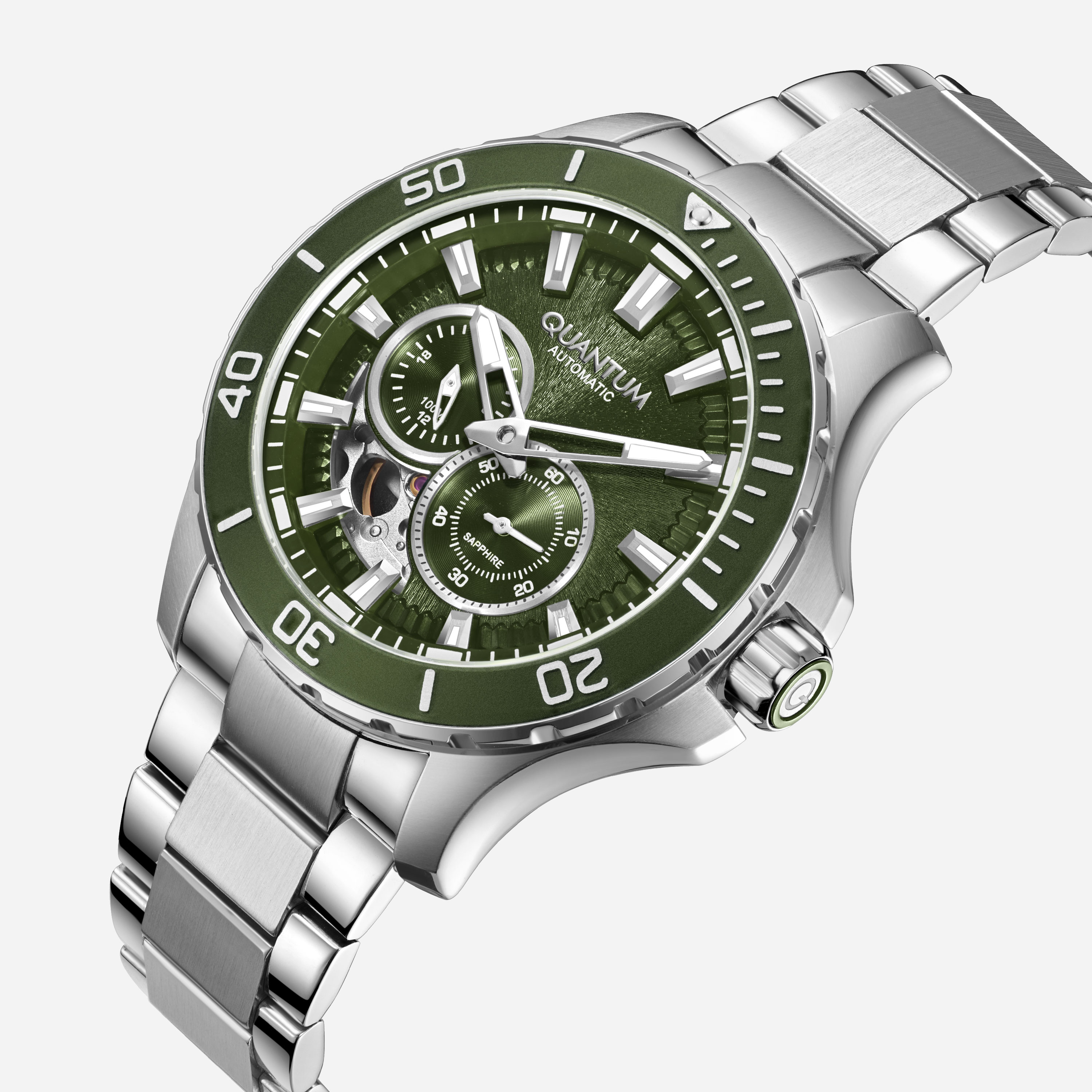 Quantum Automatic herr grön/stål, metallband - QMG1188.370