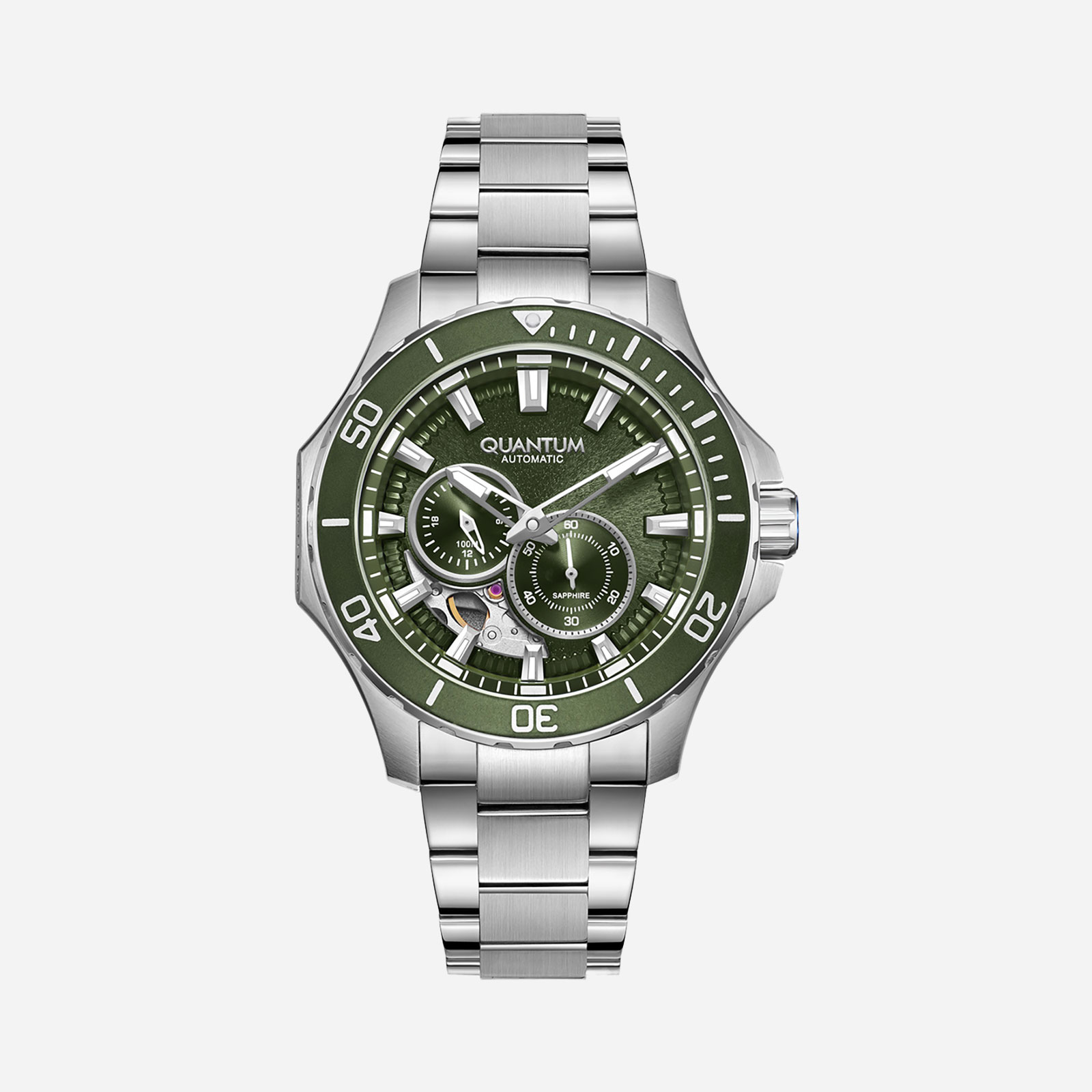 Quantum Automatic herr grön/stål, metallband - QMG1188.370